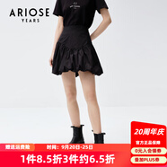 艾諾絲雅詩商場同款夏季新品百褶裙擺泡泡花苞高腰半身裙女20523585 黑色 M