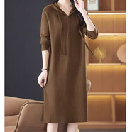 施代柔連帽秋冬內搭針織連衣裙2025新款休閑長(cháng)款寬松女式毛 咖色 均碼