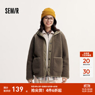 森馬（Semir）外套女冬季夾棉仿麂皮仿羊羔毛拼接寬松連帽簡約慵懶復(fù)古夾克 咖色調(diào)00355 L