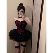 小惡魔*性感辣妹萬(wàn)圣節服裝cos抹胸上衣顯瘦蓬蓬裙短裙穿搭衣服女 黑紅色束腰馬甲+蓬蓬裙 【贈送透明肩帶】 均碼 【建議80-140斤】