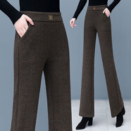 恒源祥加絨加厚微喇叭毛呢褲窄版羊.毛呢子褲高腰垂感媽M媽大尺碼寬松直 三扣咖啡色不加絨 M 80-95斤