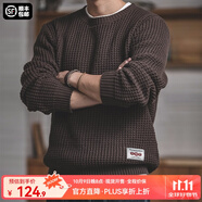 馬登工裝 圓領(lǐng)粗線毛衣男秋季阿美咔嘰寬松復(fù)古純色保暖針織衫 咖啡色 XL