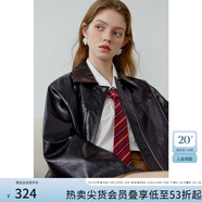 范思藍(lán)恩范思藍(lán)恩23FS13267美式復(fù)古pu皮衣外套女春秋新款咖色皮衣夾克 復(fù)古亮黑 S