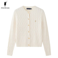 POLOWALK針織衫女打底衫內搭春秋款絞花針織開(kāi)衫春裝外套韓系女裝毛衣夾 米白 【AM8W53580111】 2XL (175)