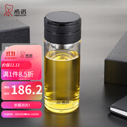 希諾（HEENOOR）茶水分離玻璃杯單雙層泡茶杯帶濾網(wǎng)加厚隔熱男女士高檔潮流水杯子 黑色-480ml【單層加厚】機械螺紋 獨立茶倉+禮盒裝