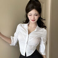 純欲修身收腰白襯衫套裝秘書(shū)OL制服技師足浴臺球電競網(wǎng)咖工作服女 白長(cháng)袖襯衫 S
