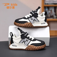 德?tīng)柣萃袃和\動(dòng)鞋新款女童秋冬皮面防水休閑鞋中大童跑步鞋阿甘鞋 白黑皮面 34 內長(cháng) 22厘米