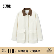 森馬外套女中長款寬松翻領(lǐng)刺繡春秋復古燈芯絨夾克109524108005