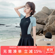 梵迪拉（F.DYRAA）泳衣女泡溫泉顯瘦游泳館速干連體泳裝可拆卸裙四件套12128黑色XL