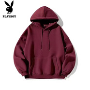 花花公子（PLAYBOY）百搭美式連帽衛(wèi)衣男女純色學(xué)生寬松ins簡(jiǎn)約秋冬季上衣加絨外套 酒紅色42支不加絨 M 建議70-100斤