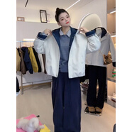 仟枝戀小紅書(shū)爆款歐貨覆古撞色連帽加厚棉服外套女2025秋冬新款百搭顯瘦 米白色加棉[正品現貨](méi) S85-105 均碼