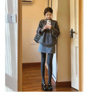 日本代購灰色毛衣短裙小香風(fēng)兩件套秋冬高級感小個(gè)子穿搭一整套裝 灰色半身短裙+深灰色針織毛衣 S