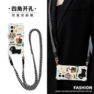 梔幾 適用一加Ace6手機殼新款卡通OnePlus可背斜挎掛繩硅膠郵票貓咪四角防摔超火保護套 透明-可愛(ài)小狗R-掛件B213 一加Ace6