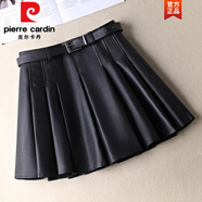 皮爾卡丹（pierre cardin）啞光高級感百褶PU皮短裙女2025秋裝新款高腰顯瘦時(shí)尚潮流JK半身裙 黑色 XL 29115-125斤