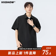 VIISHOW翻領(lǐng)短袖男士polo衫2025夏季新款翻領(lǐng)半袖t恤男寬純色上衣服T 黑色 M