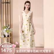 歐迪鳥波點(diǎn)無袖V領(lǐng)連衣裙女2025夏季新款氣質(zhì)遮肉顯瘦今年流行裙子 黃色 S
