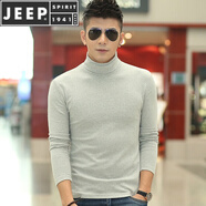 JEEP SPIRIT男士秋季莫代爾高領(lǐng)長(cháng)袖T恤男裝打底衫緊身體恤韓版上衣服潮 灰色 XL 140斤左右穿