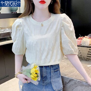 莫代爾2025夏季新款小清新綠色上衣女裝時(shí)尚氣質(zhì)寬松小衫泡泡袖雪紡襯衫 杏色 XL 【建議106-120斤】