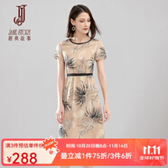 經(jīng)典故事（JANE STORY）中長款印花連衣裙女2025夏季新款時尚圓領(lǐng)氣質(zhì)黑色高端雪紡裙子 U83 杏帶黑色 2XL