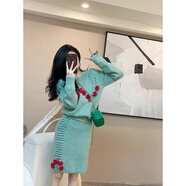 Leather cat2025年秋冬小香風(fēng)炸街減齡時(shí)尚休閑洋氣時(shí)髦針織包臀裙兩件套裝女 花綠色 S