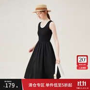 范思藍(lán)恩夏日背心T恤裙女撞色拼接圓領(lǐng)2024新款內(nèi)搭氛圍感假日連衣裙子 黑白色 XS