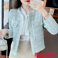 黛維亞（DEVEIA）短外套新品春季2023新款小香風(fēng)粗花呢小個(gè)子韓版百搭短款上衣女  淺藍色加棉 加厚 S （85-95斤）