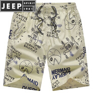 JEEP SPIRIT短褲男士夏季寬松休閑印花五分褲沙灘純棉家居大褲衩外穿褲頭潮流 0517卡其 3XL (體重150-170斤)