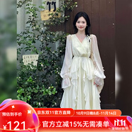 梵奧格（FANAOGE）禮服裙子平時可穿宴會高檔2025年早秋新款初戀感公主裙女溫文爾雅 奶白色 S 建議80-95斤