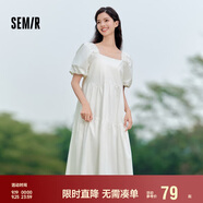 森馬連衣裙女溫柔系木耳邊方領(lǐng)夏季泡泡袖娃娃裙甜美107424114030