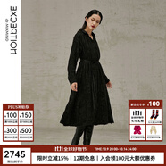 例外（EXCEPTION）新中式春秋款系帶浮雕提花設(shè)計(jì)寬松氣質(zhì)長(zhǎng)袖連衣裙 黑色/99 M