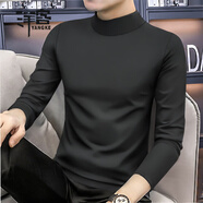 洋客高端純色長(cháng)袖t恤男士半高領(lǐng)打底衫棉秋衣內搭新款秋裝加絨上衣潮 黑色 XL 【適合135-150斤】