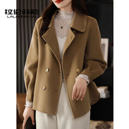 拉倫菲韻高端品牌雙面羊絨大衣女短款2025秋冬新款韓版寬松100%羊毛呢外套 深駝色 M 【115-130斤】