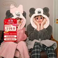 果殼（Gukoo）情侶睡衣冬款毛絨女家居服保暖連帽卡通睡袍男 米妮天堂粉睡袍 S