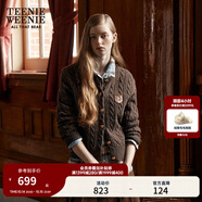 Teenie Weenie小熊女裝毛衣秋舒適學院風綿羊毛絞花針織開衫軟外套 棕色 XS
