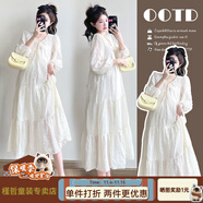 小憨鹿孕婦連衣裙春季新款韓版簡約長袖寬松文藝大碼裙子 杏色連衣裙 M