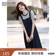 熙世界（sllsky）仿天絲牛仔拼接短袖連衣裙女設計感假兩件裙子2025夏季新款女友 牛仔藍 M