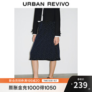 UR2025秋季新款女城市度假撞色拼接波點木耳邊半裙UYL550096 墨藍 XL