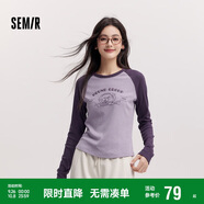 森馬（Semir）長袖T恤女拼色插肩袖小狗套頭衫鹽系潮冬季抓毛衣服101724101010