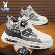 花花公子（PLAYBOY）鞋子男鞋2025秋冬季高幫老爹鞋男士休閑鞋氣墊厚底運動(dòng)鞋 米灰42