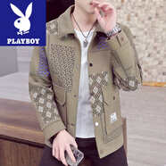 花花公子男士春秋季立領(lǐng)百搭休閑夾克衫氣質(zhì)潮男網(wǎng)紅爆款高街甜美ins上衣 303咖色 4XL 180-195斤