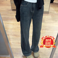 OLDER SEA藍灰色直筒牛仔褲女2025年秋季新款高腰顯瘦闊腿長(cháng)褲梨形身材褲子 藍色 加絨 2XL 建議125-140斤