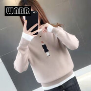 WNBR卡通針織衫女2024秋冬新款百搭加絨加厚寬松圓領(lǐng)保暖打底衫毛衣 卡其色 [公主款] L [105-120斤]