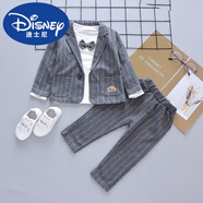 迪士尼兒童西服小孩西裝套裝中小童花童禮服男童寶寶鋼琴帥氣英倫三件套 小西裝3件套灰 73 建議5-10個(gè)月寶寶