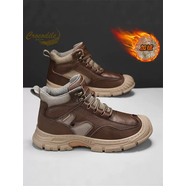 鱷魚(yú)恤馬丁靴男款冬季真皮加絨保暖棉鞋戶(hù)外休閑防滑防水工裝男鞋 紅棕加絨款 41