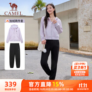 駱駝（CAMEL）加絨連帽運動服女裝束腳休閑兩件套裝 C24CAYL6605 星月紫/黑 L