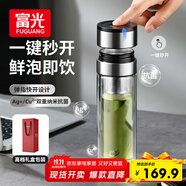 富光抗菌雙層玻璃杯 一鍵開蓋高硼硅泡茶杯子 茶水分離水杯子禮盒裝男