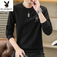 花花公子（PLAYBOY）秋冬季t恤男士長(zhǎng)袖秋衣打底體恤男衛(wèi)衣寬松新款潮流大碼套頭小衫 8808黑色 常規(guī) M (約80~105斤可穿)