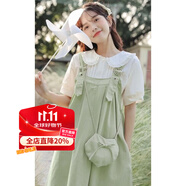 招晴瑜女童夏裝連衣裙奶系甜美學(xué)院風(fēng)背帶裙女學(xué)生寬松中長(zhǎng)款背心裙兩件 套裝 綠色裙 +白色襯衫-12青少年9少女10 170 M(關(guān)注加小禮物)-12青少年9少女10
