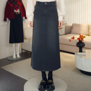 哥弟（GIRDEAR）加絨牛仔連體半身裙 25冬新款復古高級感經(jīng)典1200370 黑色 L (4碼)