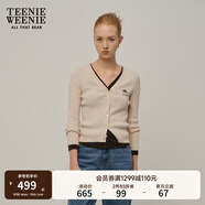 Teenie Weenie小熊女裝秋季時(shí)尚綿羊毛衣長(zhǎng)袖款毛針織開衫灰色外套 燕麥色 S (160)
